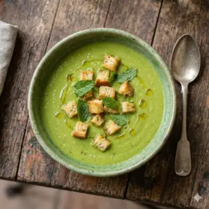 velouté de petits pois à la menthe fraîche du restaurant La Cour, Paris 11 ème