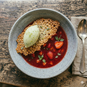 soupe froide de fraises gariguettes à la verveine du restaurant La Cour, Paris 11 ème